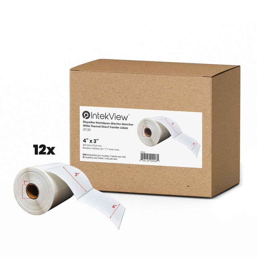 4x3'' Direct Thermal Labels 1''Core 500/rolls - 12/cs